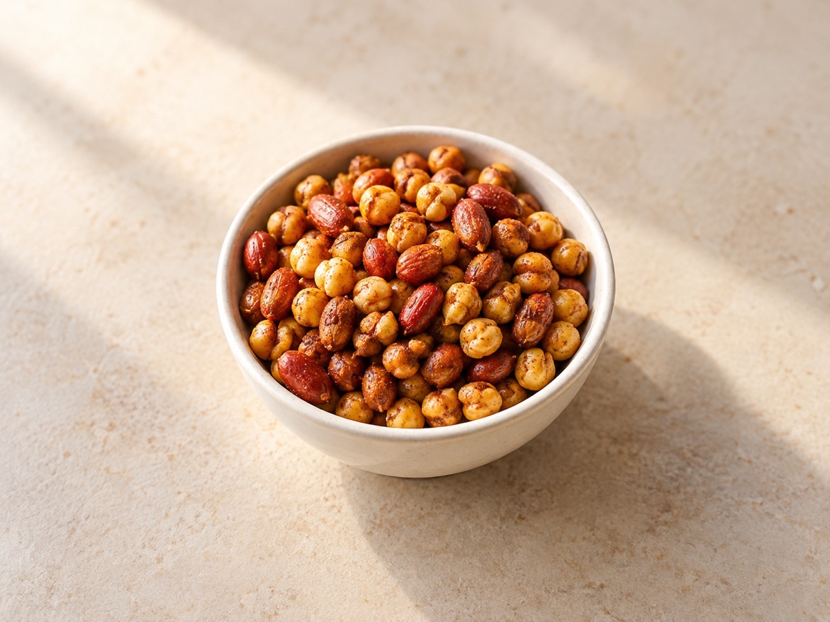 AI-generated meal illustration: Roasted chana & masala peanuts