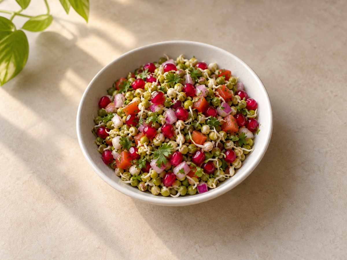 AI-generated meal illustration: Sprout & pomegranate chaat