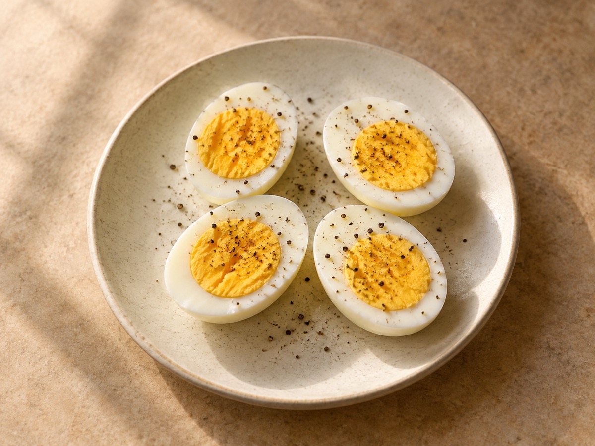AI-generated meal illustration: Boiled eggs & cracked pepper